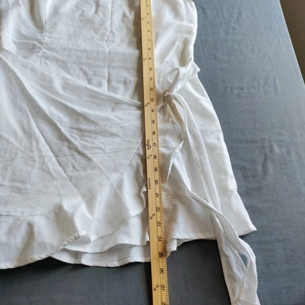 Strapless LINEN‎ Faux Wrap Side Tie Ivory Sexy Party Resort Wedding Y2K Dress 12